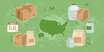 Eco-friendly packaging materials surrounding a US map, symbolizing 2025 federal environmental regulations and cost savings.