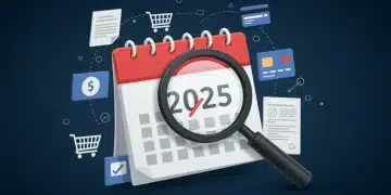 Calendar highlighting 2025 with e-commerce icons and legal documents, symbolizing FTC rule changes and compliance planning.