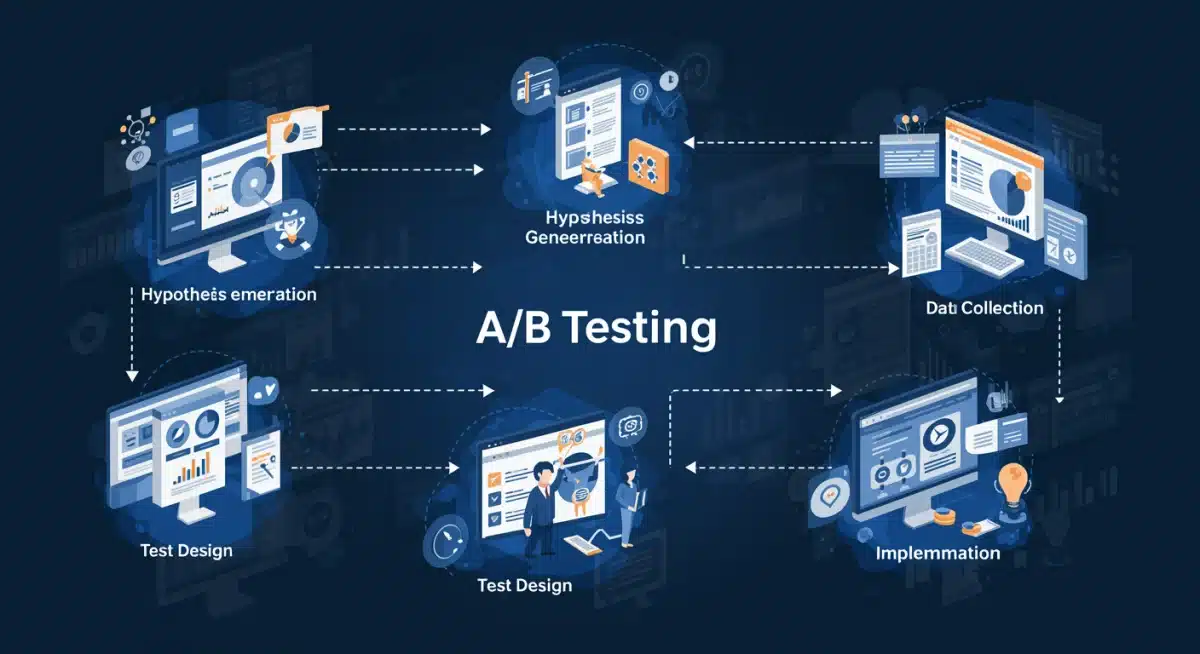 Infographic showing the systematic A/B testing process flow