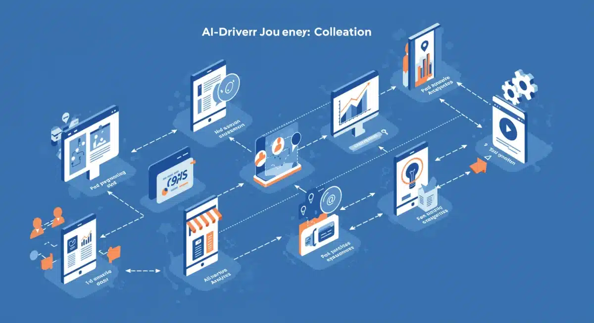 AI-driven customer journey showcasing personalized touchpoints and data flow.