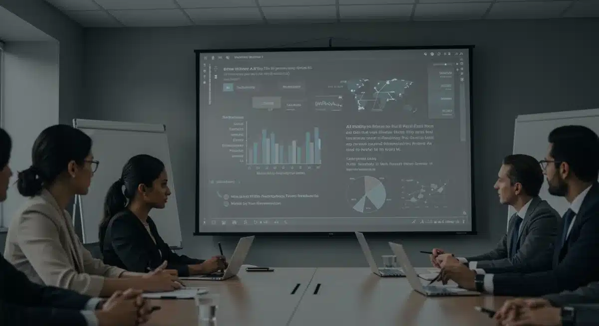 Professionals discussing AI ethics and policy implementation in a meeting.