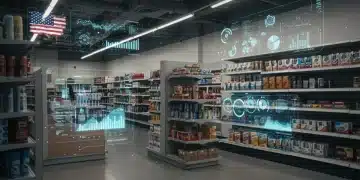 AI-powered retail store interior with predictive analytics data overlays