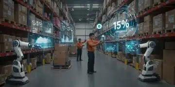 Futuristic AI-powered retail supply chain with robots optimizing logistics for efficiency gains