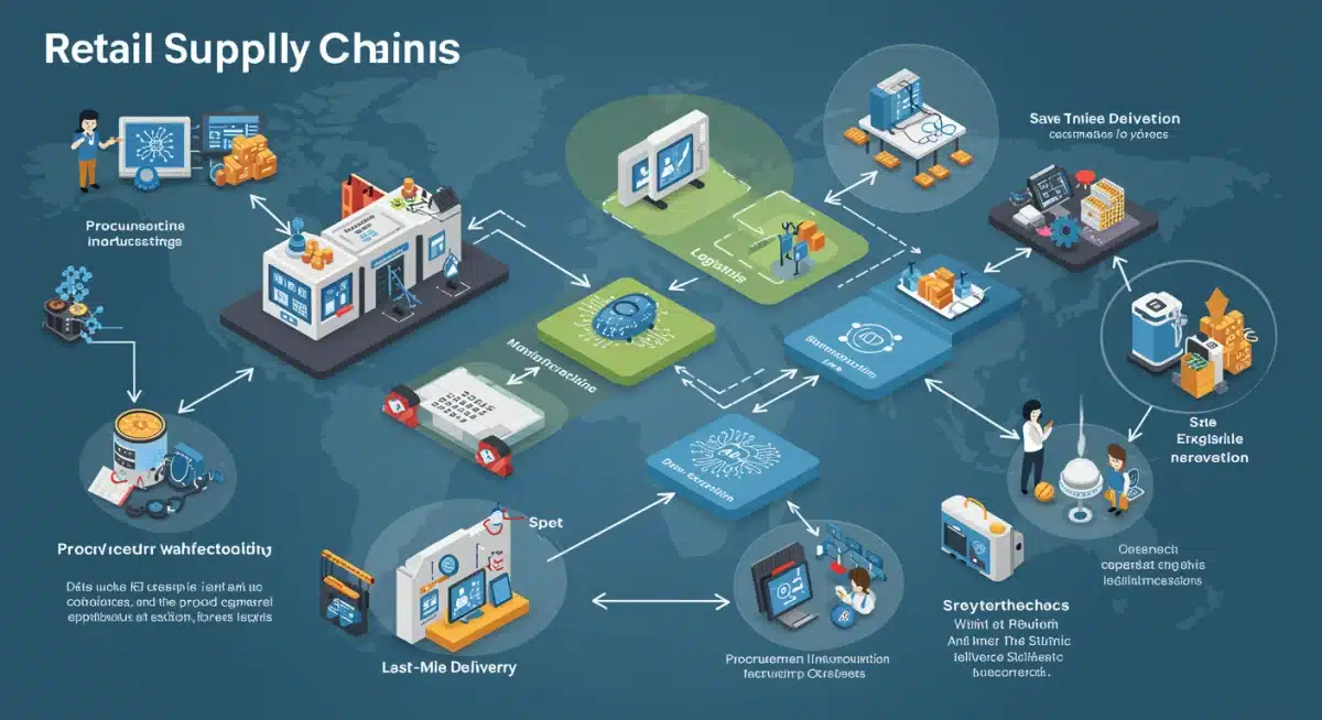 Infographic illustrating AI integration points across the retail supply chain for enhanced performance