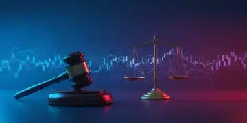Gavel and digital scales symbolizing antitrust law and market regulation