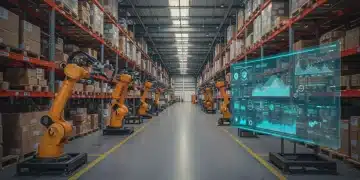 Automated warehouse with digital inventory management dashboard