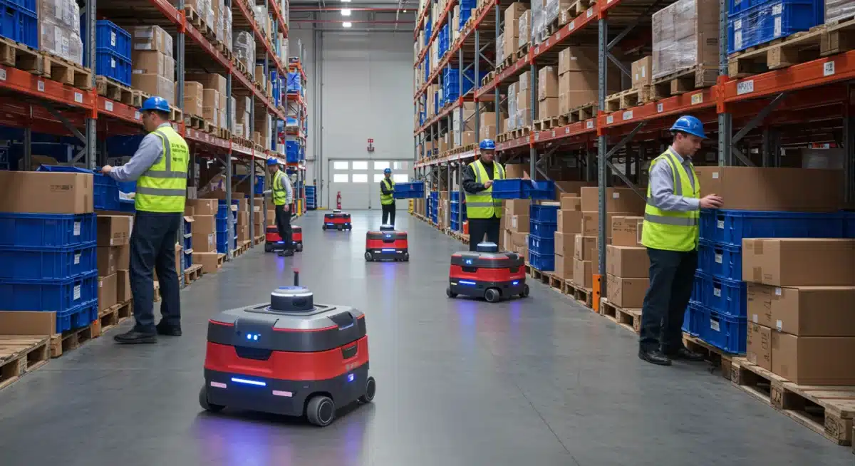 Autonomous mobile robots streamlining inventory movement in a busy warehouse
