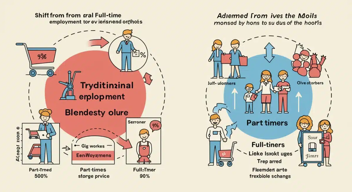 Infographic showing the shift to a blended retail workforce with increased gig and part-time roles.