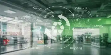 Circular economy model illustration with interconnected gears and product flow