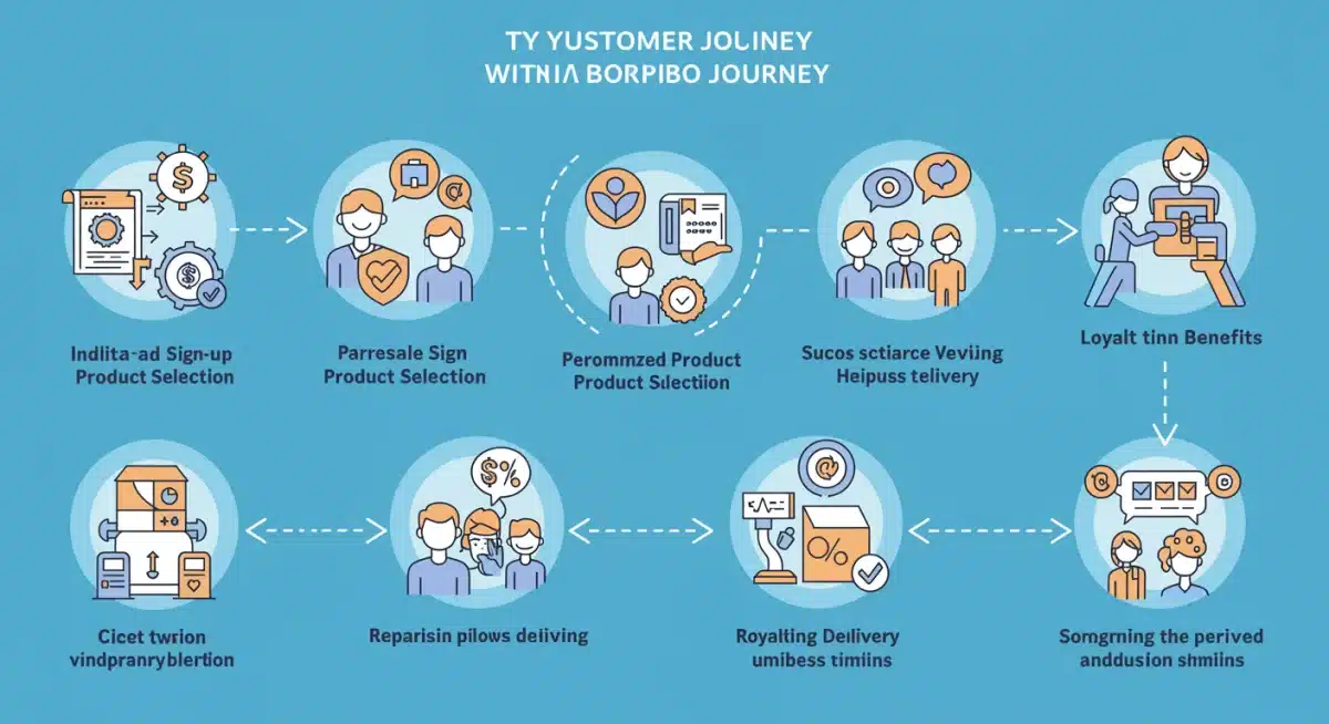 Infographic detailing the customer journey in a subscription model, from sign-up to loyalty.