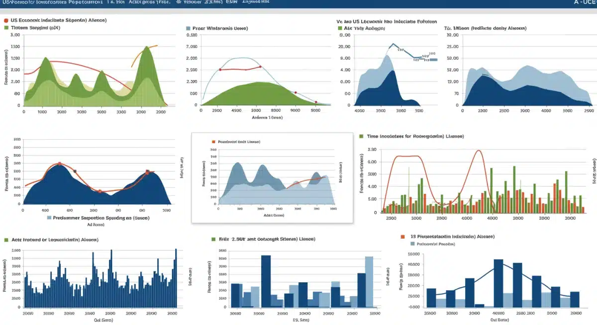 Data analytics dashboard showing US economic indicators and consumer spending trends