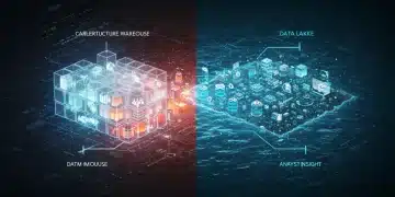 Data Lake versus Data Warehouse comparison for US businesses in 2025, illustrating structured versus unstructured data management.