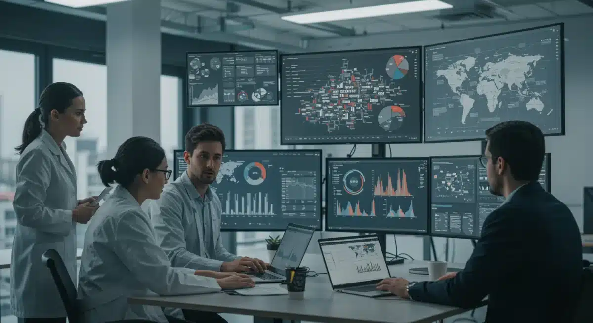 Data scientists analyzing customer feedback and social media data for market insights