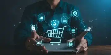 Data Governance Strategies for E-commerce in the US: 99.9% Accuracy by Q3 2025 Illustration of data governance protecting e-commerce data with security icons and analytical charts.