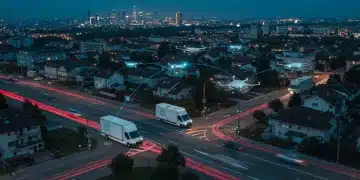 Efficient last-mile delivery network with vans and drones, optimizing e-commerce logistics.