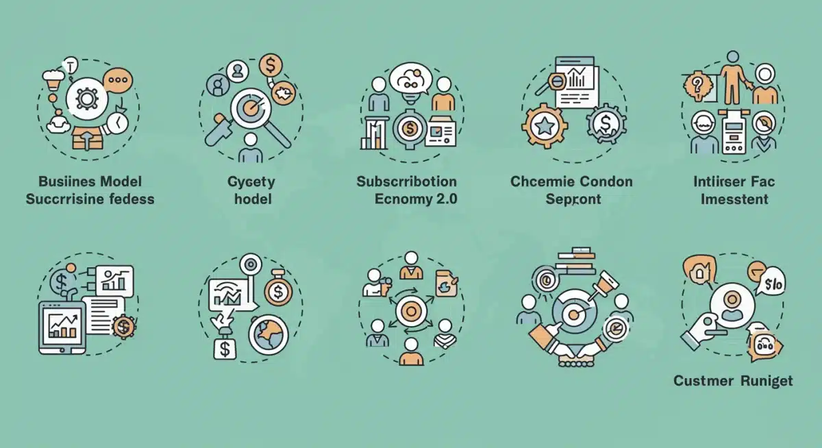 Infographic illustrating five new subscription economy models with distinct icons and growth arrows