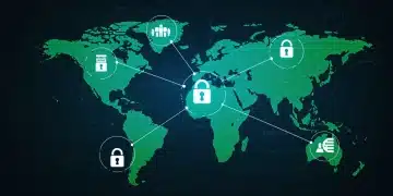 Global digital payment network with regulatory compliance symbols