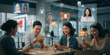 Digital interface showing hyper-personalized product recommendations and satisfied customers