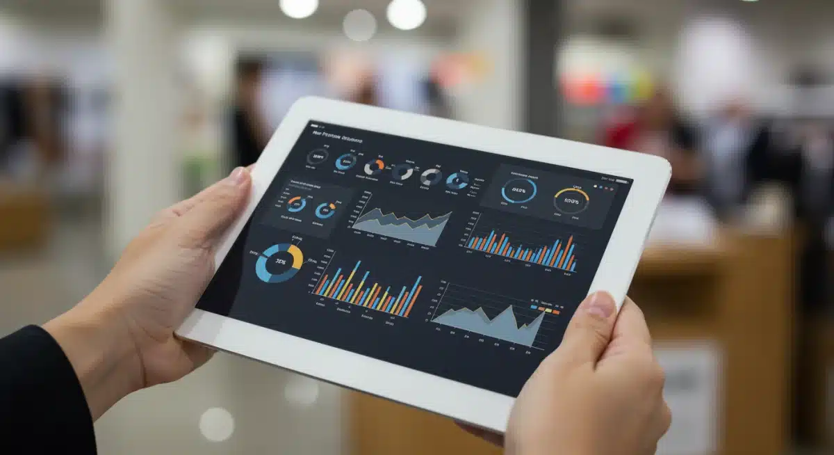 Tablet displaying intuitive business intelligence dashboard with key performance indicators