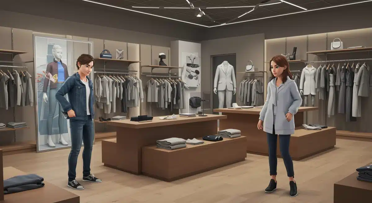 Avatars shopping in a virtual fashion store within the metaverse, highlighting immersive retail experiences.