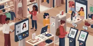 Modern retail store showcasing seamless omnichannel customer experience with digital and physical interactions.