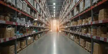 Predictive analytics dashboard overseeing a modern warehouse operations