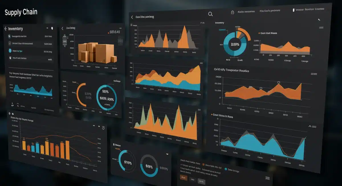 Interactive dashboard showing key real-time supply chain metrics like inventory, logistics, and cost savings.