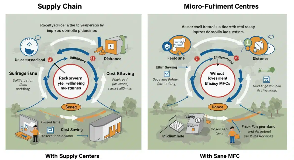 Infographic comparing traditional and micro-fulfillment supply chains, showing efficiency gains