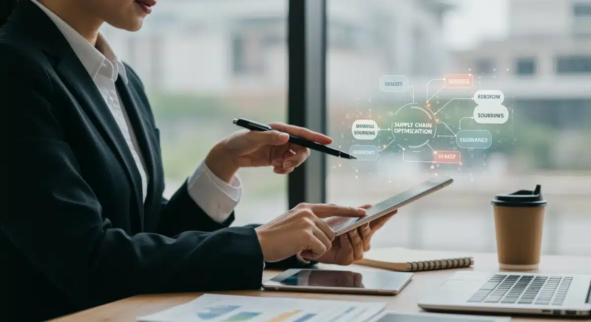 Professional analyzing supply chain optimization for sustainable packaging compliance.