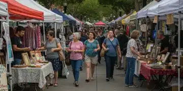 Vibrant local street market in a US city, showcasing community commerce and unique products.