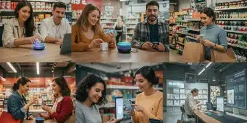 Consumers using voice assistants for shopping in diverse settings, illustrating voice commerce adoption