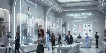 AI-powered retail store with personalized customer experiences and holographic product displays.
