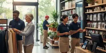 Diverse retail team collaborating happily in a well-managed store