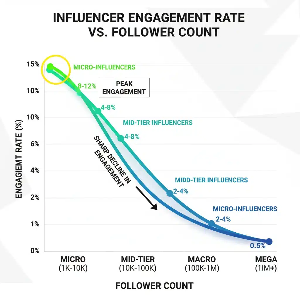 Graph showing inverse relationship between influencer size and engagement